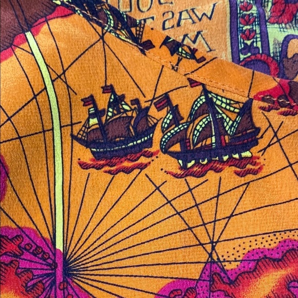 VNTG Anne Pinkerton 100% Silk Map Themed Top Orange and Red Sleeveless - Picture 8 of 9